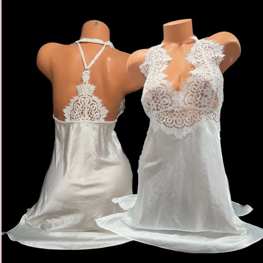 Victoria’s Secret I Do Bridal Collection Lace Chemise / Slip Satin with Lace L